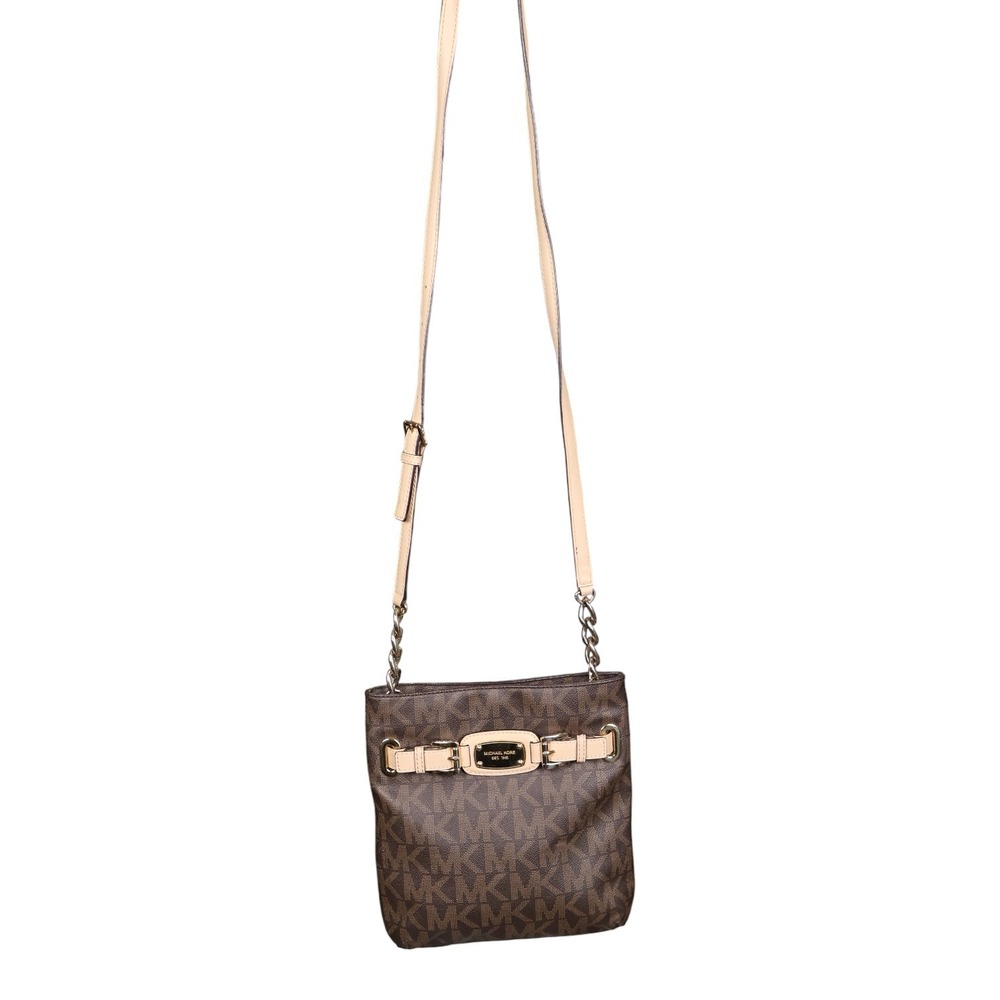 Michael Kors Hamilton Large Crossbody Messenger Brown MK Signature PVC Gold Bag - Picture 1 of 13
